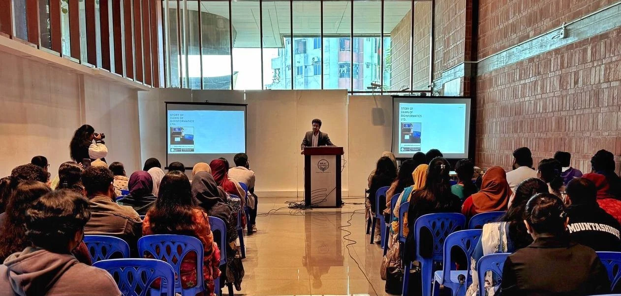 A focused close-up of a professional podium in a sophisticated university lecture hall.